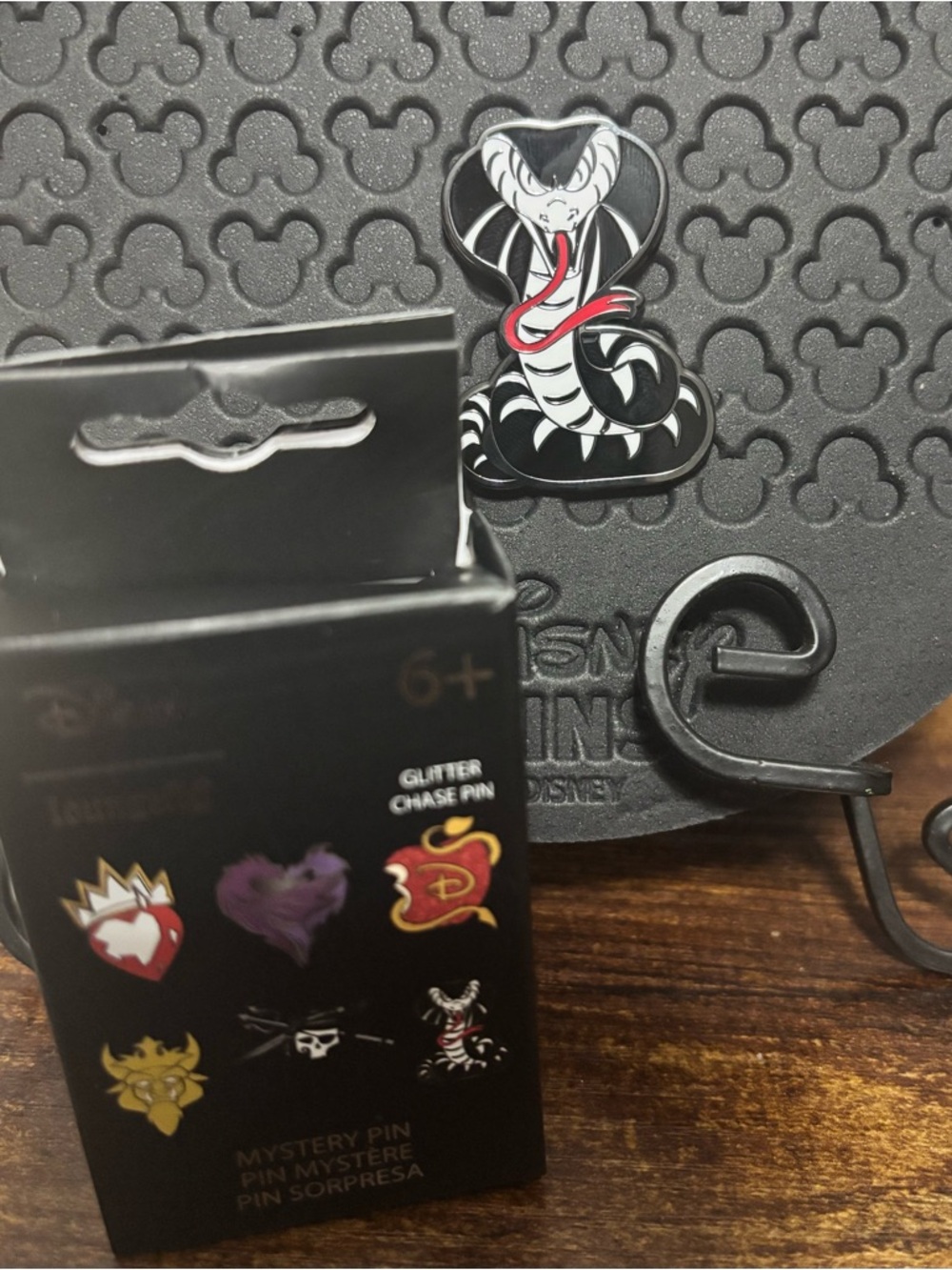 Loungefly Black and White Cobra Enamel Pin with Red Tongue